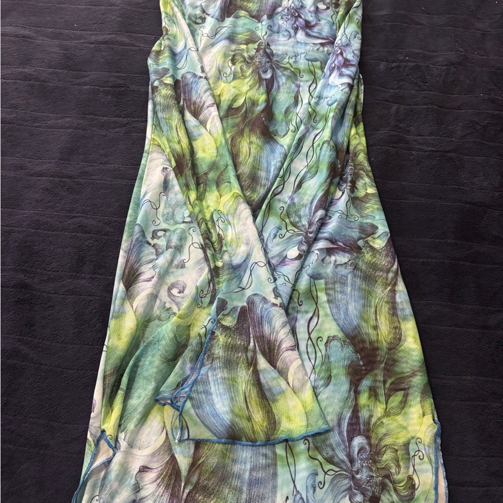 Fashion Nova Vibrant Green and Blue Long Sleeve Dress